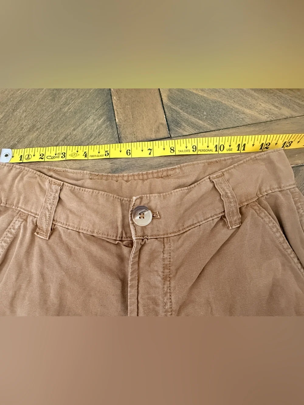 Zara Wide Leg Utility Front Knee Pocket Pant Tan Size XS 30.5” Linen-Blend